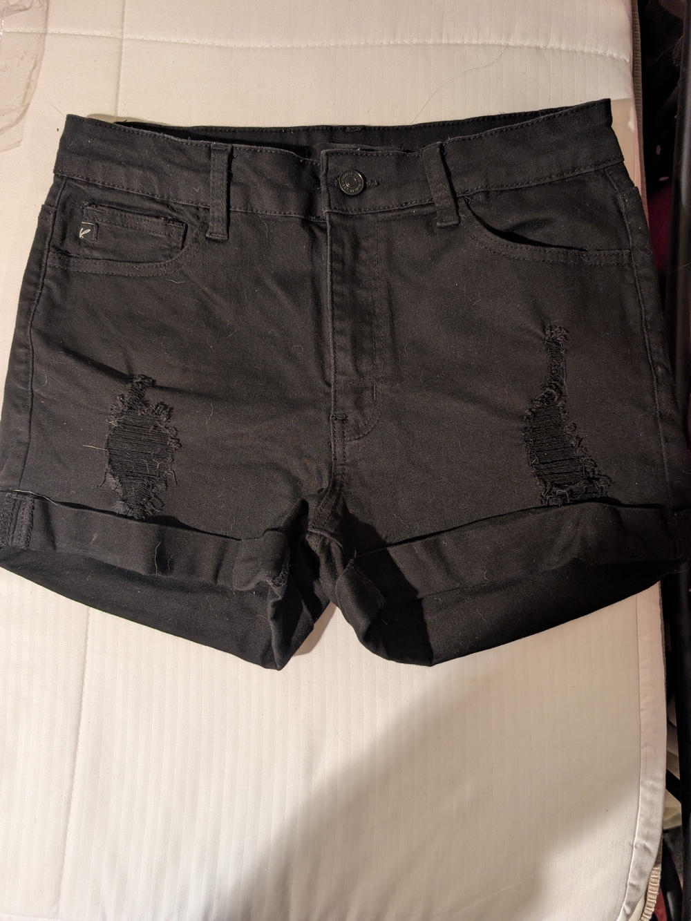 KanCan Black Distressed Cuffed Denim Shorts